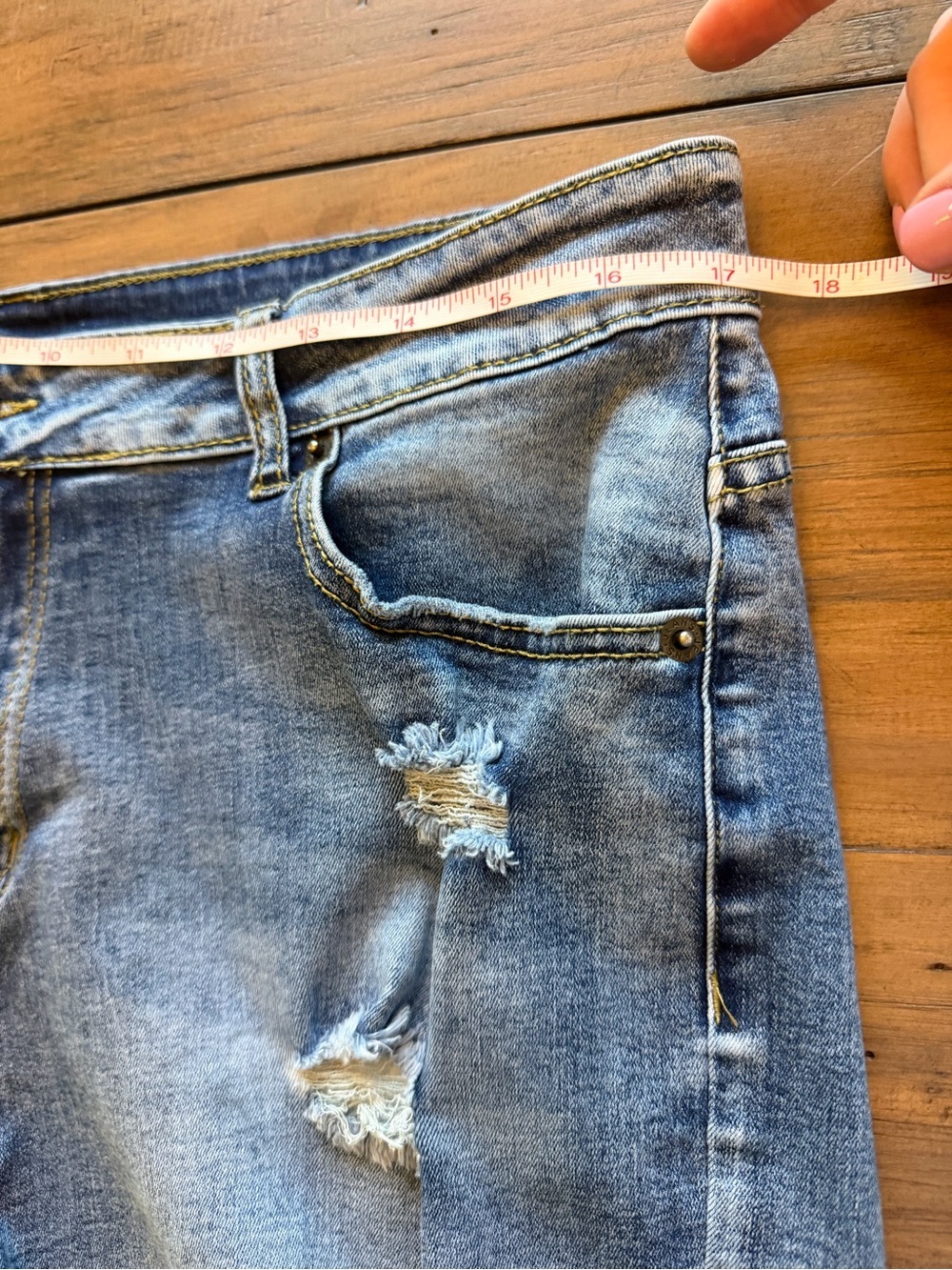 High-Rise Distressed Denim Shorts - Light Blue - Picture 3 of 6
